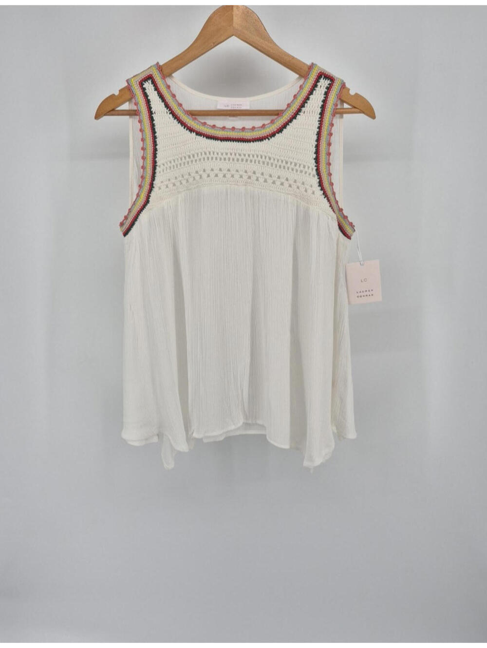 LC Lauren Conrad XL Ivory Crochet Embroidered Boho Sleeveless Blouse NWT